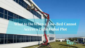 Low-bed trailer unable to access tight Dubai plot at villa or community gate