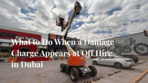 Bent mid rail on MEWP platform cage found at off hire inspection Dubai
